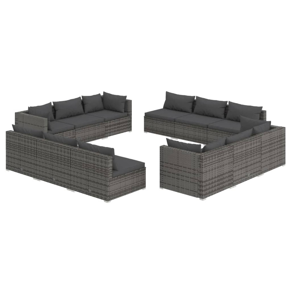 Salon de jardin 12 pcs avec coussins résine tressée gris