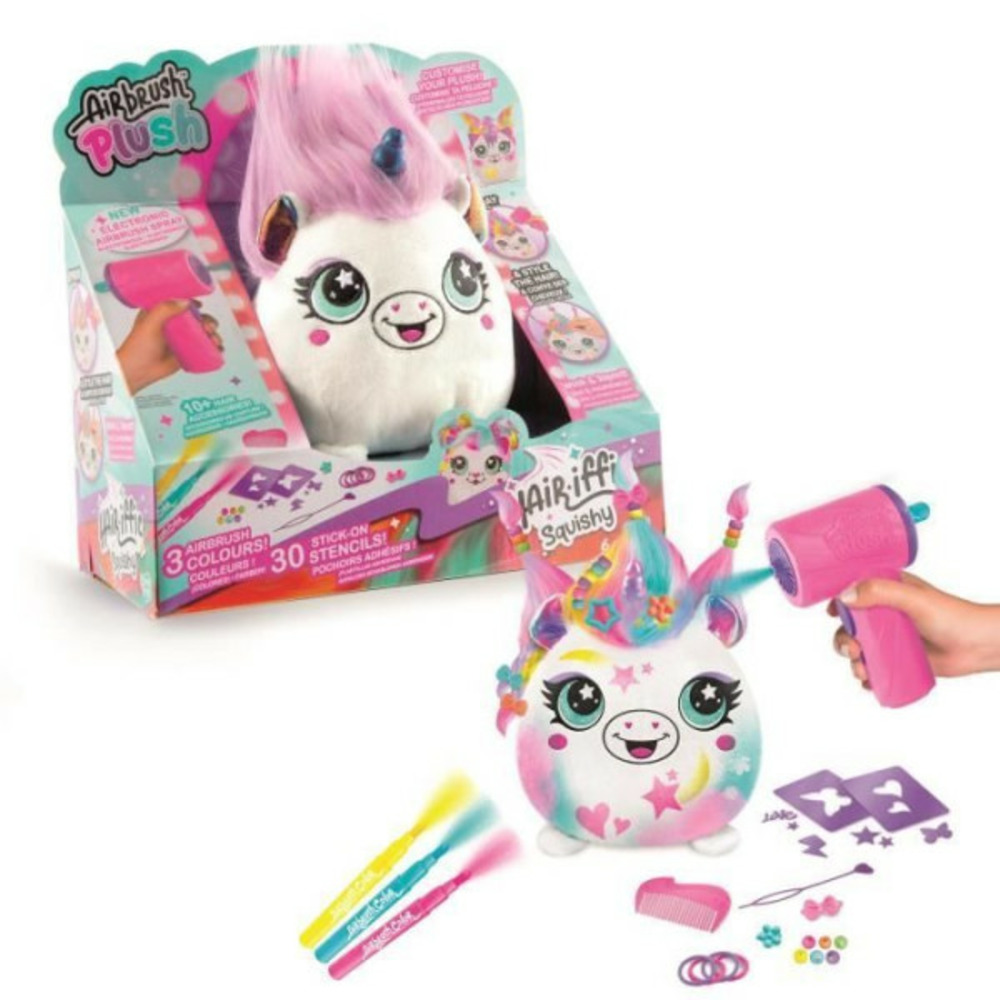 - airbrush plush - peluche squishy hair'iffic a coiffer et décorer avec spray électronique, feutres, -air 040- a