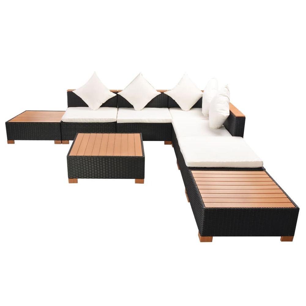 Salon de jardin meuble d'extérieur ensemble de mobilier 8 pièces avec coussins résine tressée noir