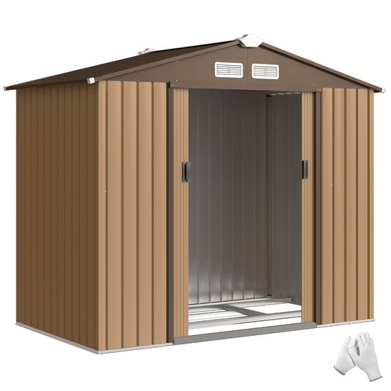 Abri de jardin métal 2,13 x 1,30 x 1,85 m jaune doubles portes coulissantes ventilé - comfortxl outdoor living