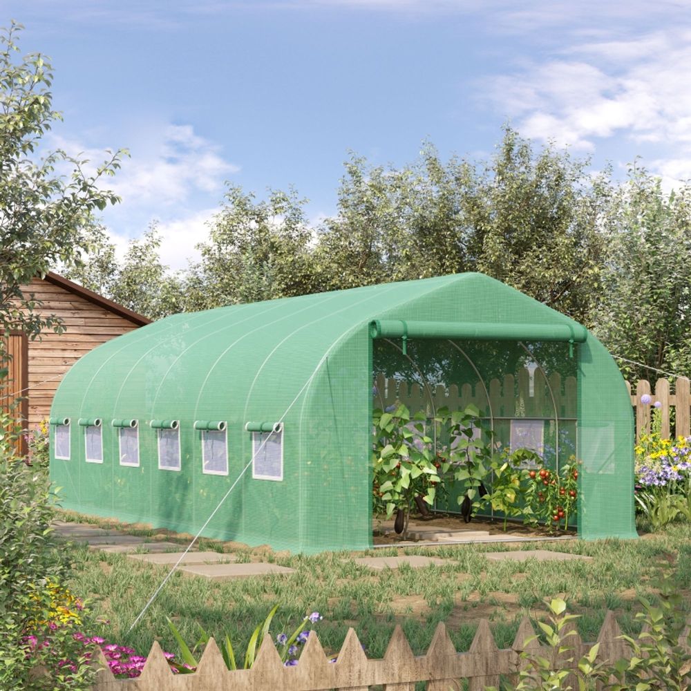 Serre tunnel de jardin pe et acier galvanisé 595 x 300 x 200 cm verte pour cultures - comfortxl outdoor living