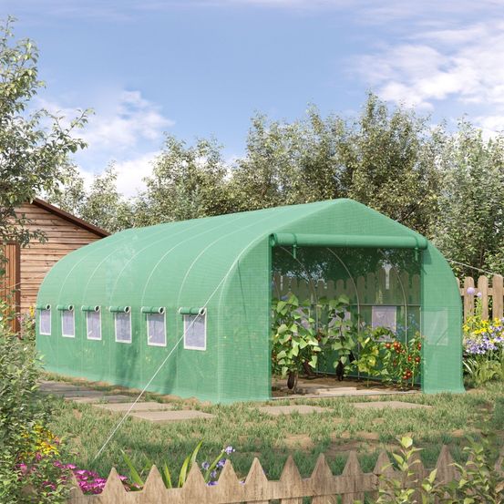 Serre tunnel de jardin pe et acier galvanisé 595 x 300 x 200 cm verte pour cultures - comfortxl outdoor living