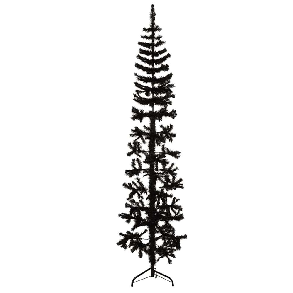 Demi sapin de noël artificiel mince avec support noir 180 cm