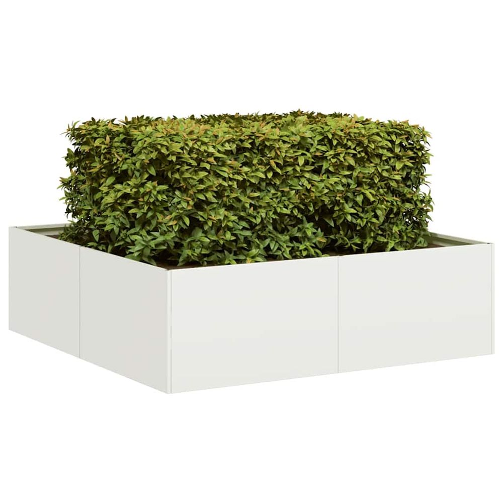 Lit de jardin carré bas en acier laminé finition épurée pour aménagement floral contemporain blanc 100x100x30cm