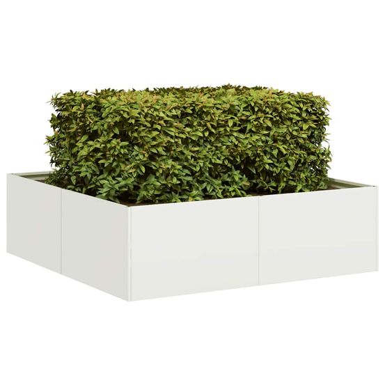 Lit de jardin carré bas en acier laminé finition épurée pour aménagement floral contemporain blanc 100x100x30cm