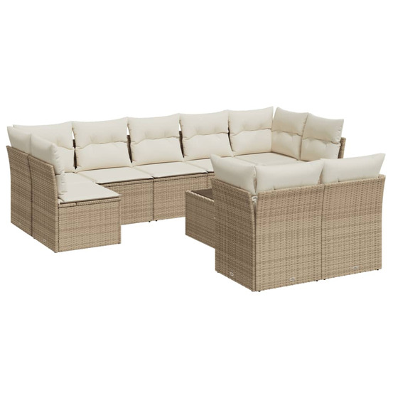 Salon de jardin avec coussins 10 pcs beige résine tressée
