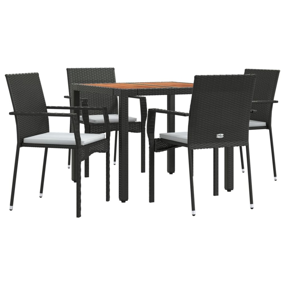 Mobilier à dîner de jardin et coussins 5 pièces noir résine tressée