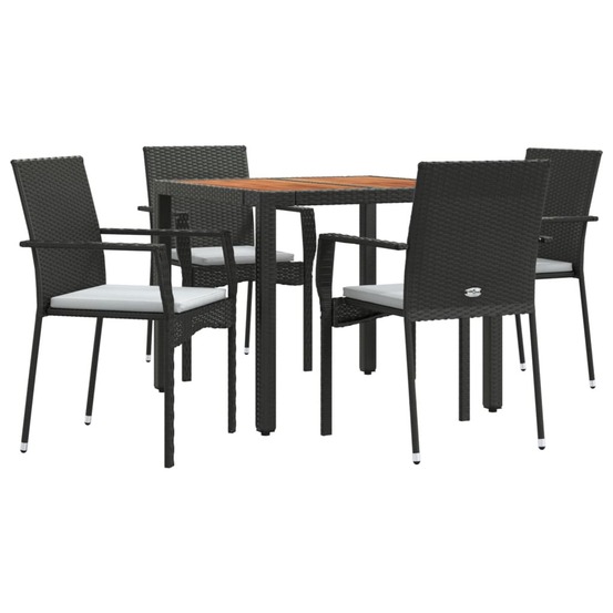 Mobilier à dîner de jardin et coussins 5 pièces noir résine tressée