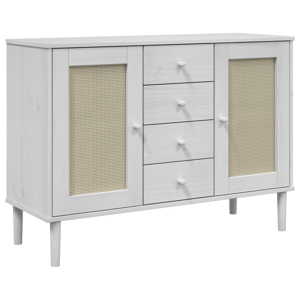 Buffet bahut commode armoire meuble de rangement organisateur cuisine salle de séjour salon aspect rotin 112 x 40 x 80cm bois