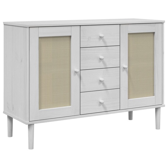 Buffet bahut commode armoire meuble de rangement organisateur cuisine salle de séjour salon aspect rotin 112 x 40 x 80cm bois