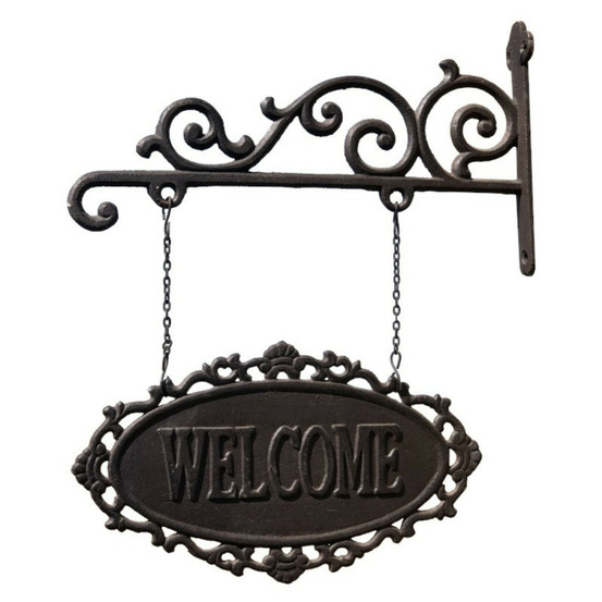 Enseigne plaque de porte welcome vintage décorative fonte marron 37cm