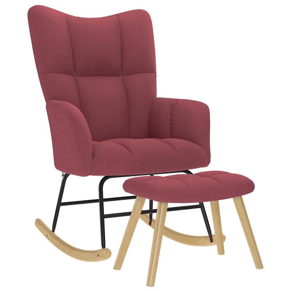 Chaise à bascule avec repose-pied rouge bordeaux tissu