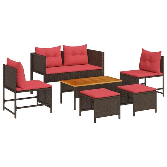Ensemble de canapé de jardin 6 pc marron et rouge polyrotin