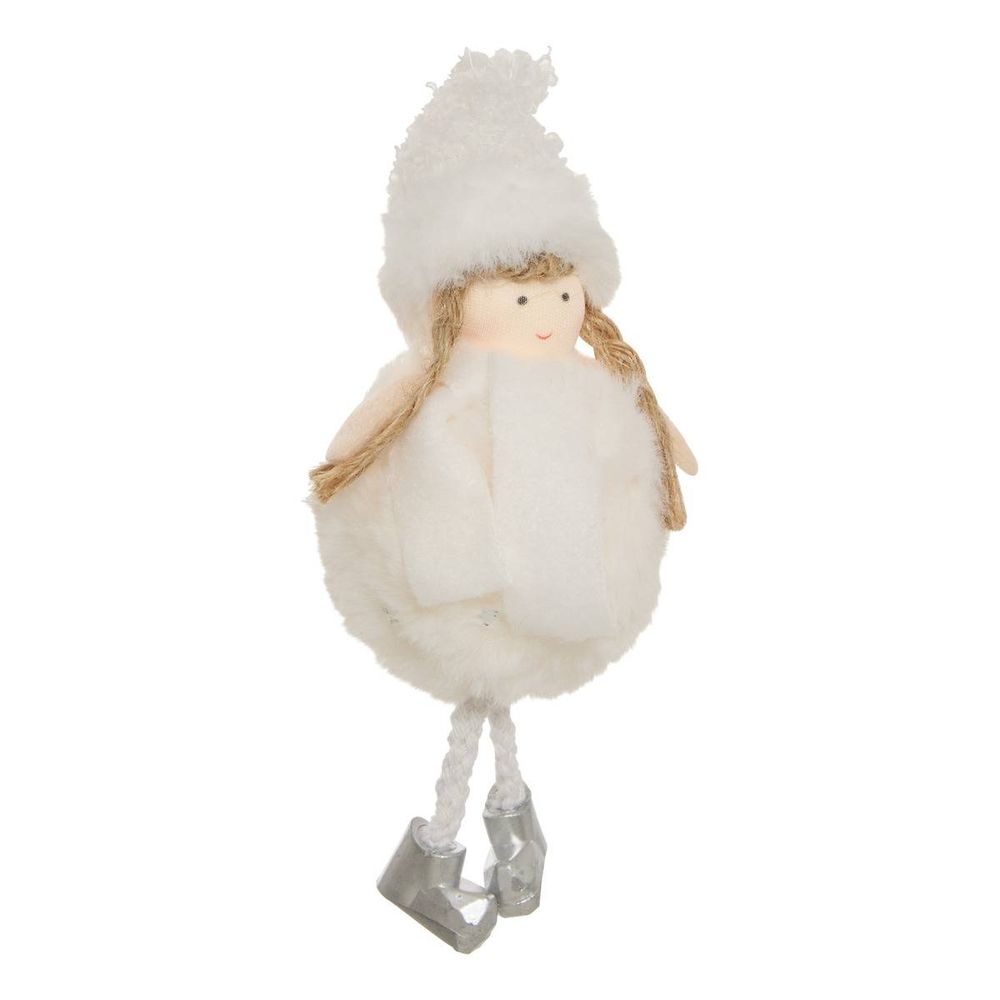 Suspension de sapin personnage à fourrure blanche en textile 16 cm