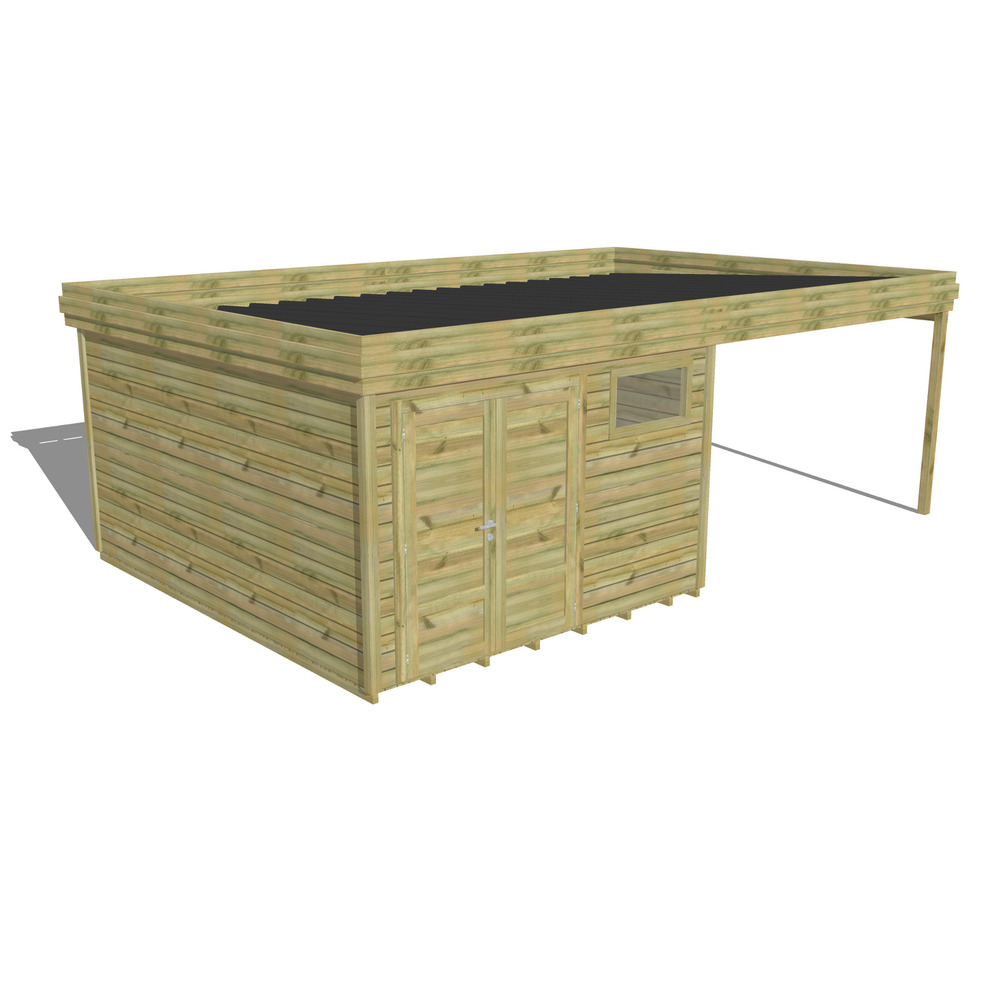 Abri de jardin bois pin traité autoclave 27mm - 6,94x4,34m / 30m2 - bac acier - plancher bois