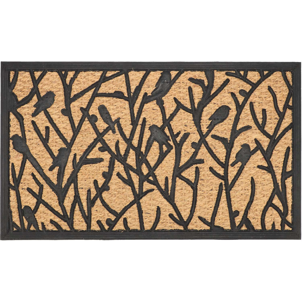 Paillasson en fibres de coco et caoutchouc avec motifs 75 x 45 cm oiseau