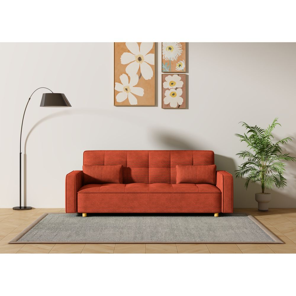 Canapé scandinave convertible 3 places en velours côtelé terracotta copenhague