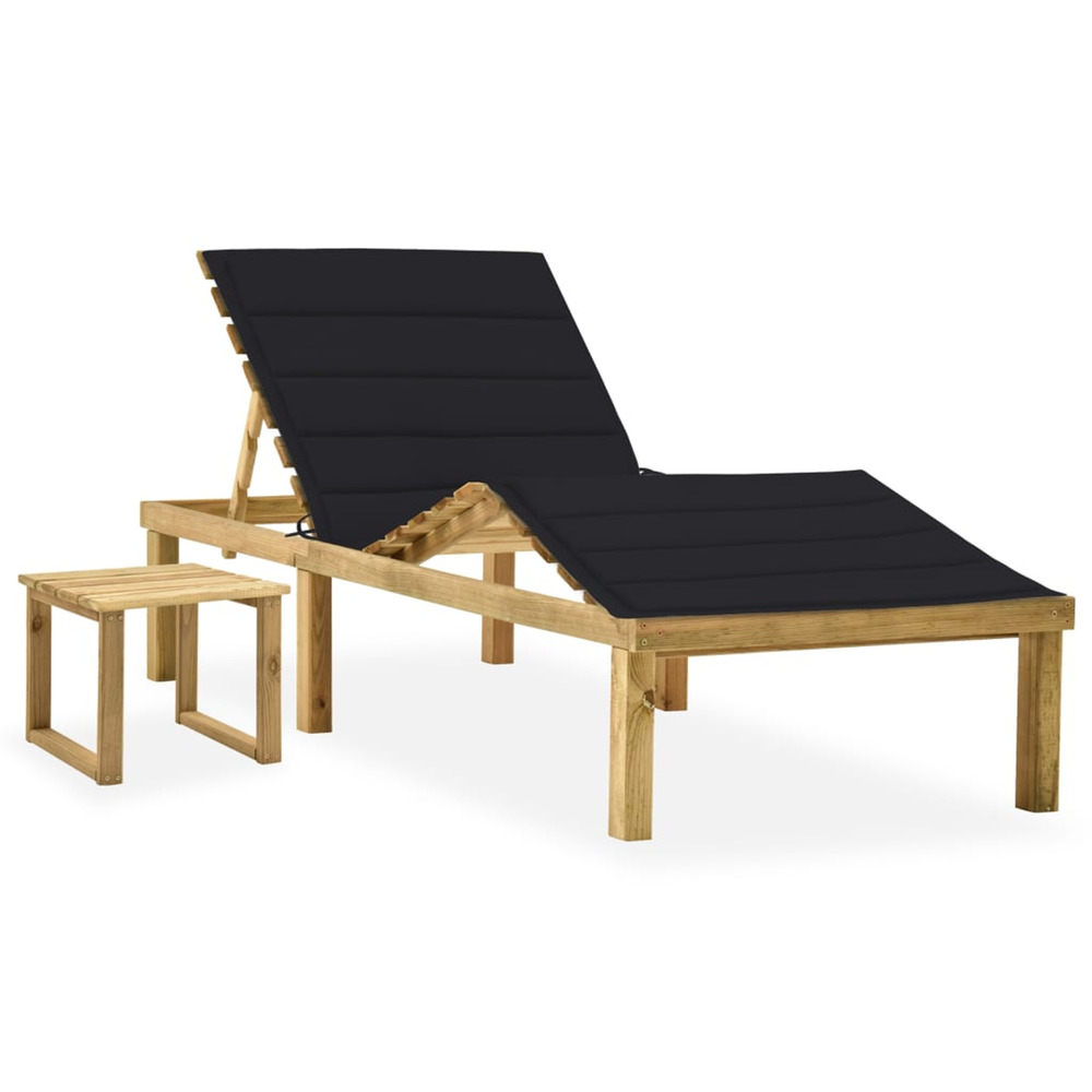 Chaise longue de jardin avec table et coussin pin imprégné bain de soleil