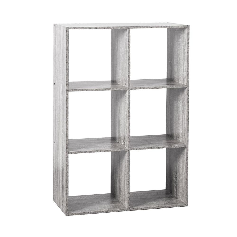 Meuble étagère 6 cases de rangement effet chêne gris h 100.5 cm