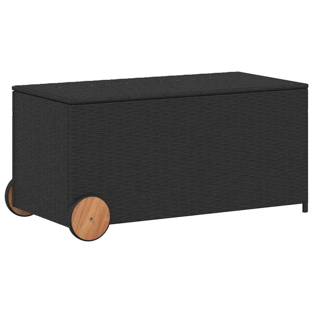 Boîte de rangement de jardin et roues noir 190l résine tressée