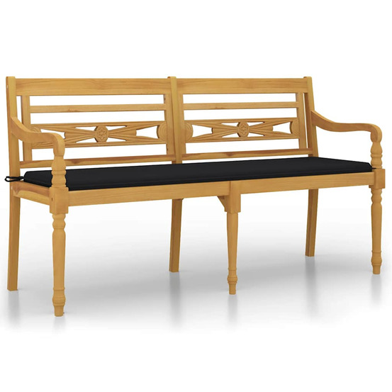 Banc batavia avec coussin noir 150 cm bois de teck massif