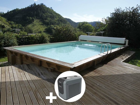 Kit piscine bois linéa 6,50 x 3,50 x 1,40 m - liner gris + poolican