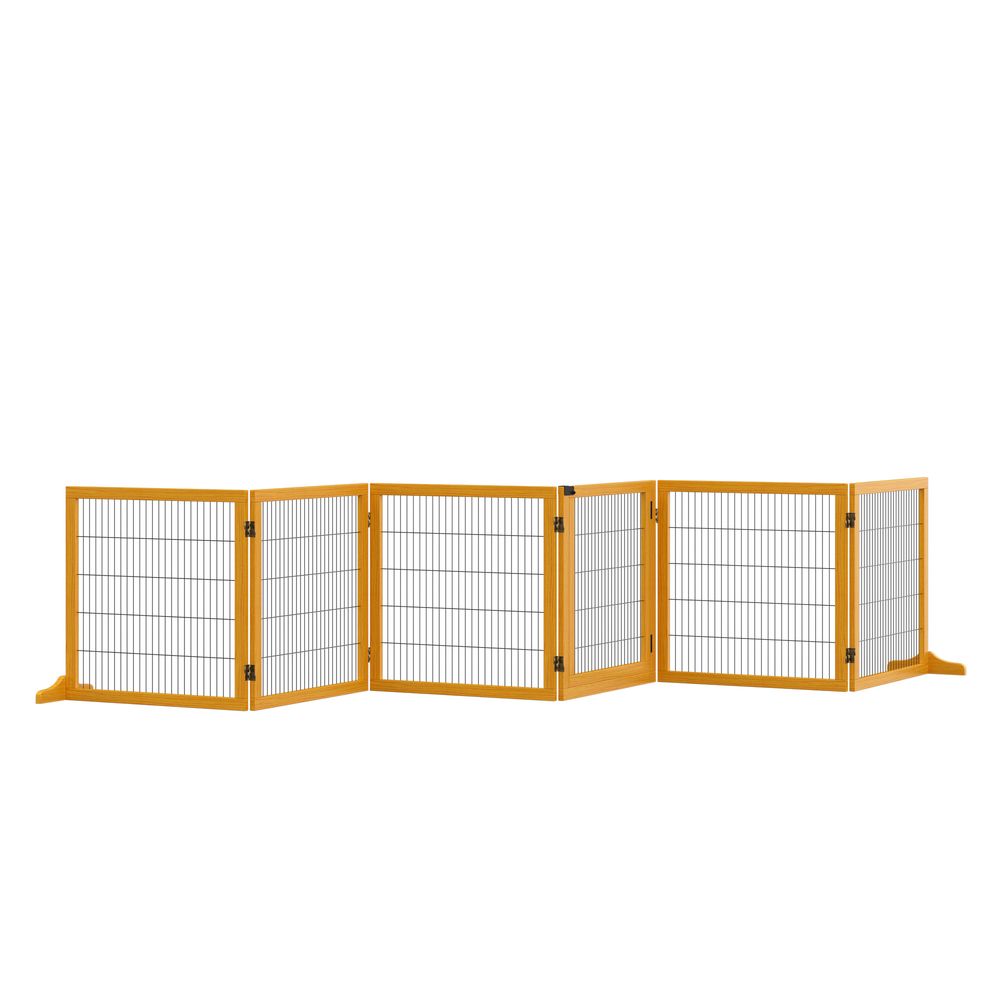 Barrière pour chien bois de pin 432 x 70 cm jaune pliable 6 panneaux avec porte