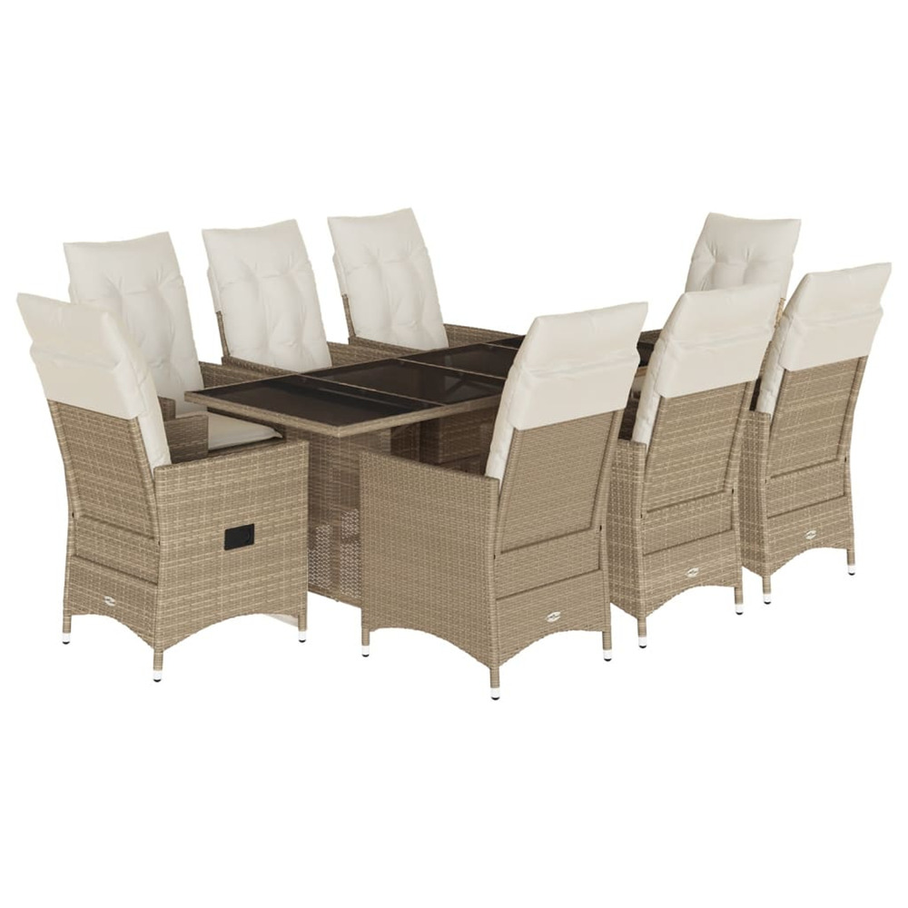 Ensemble à manger de jardin et coussins 9 pcs beige poly rotin
