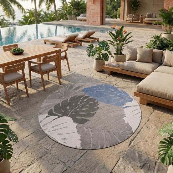Tapis rond d'extérieur ø200cm tissé kilim beige chimeki