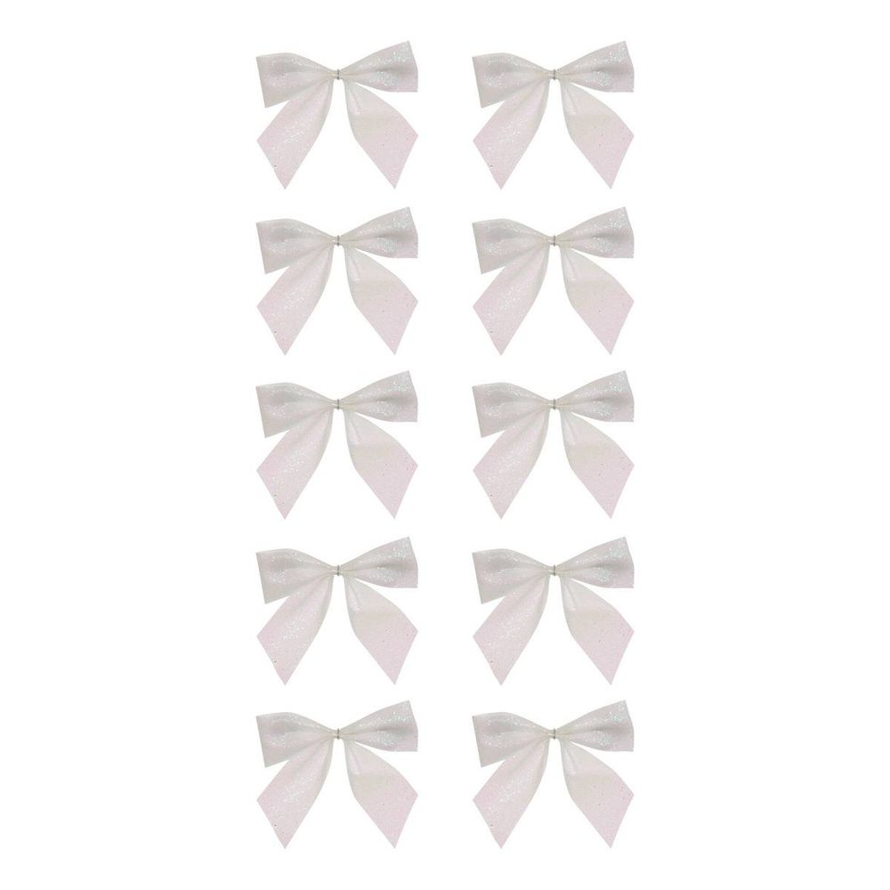 Lot de 10 nœuds de sapin mini pailletés blancs