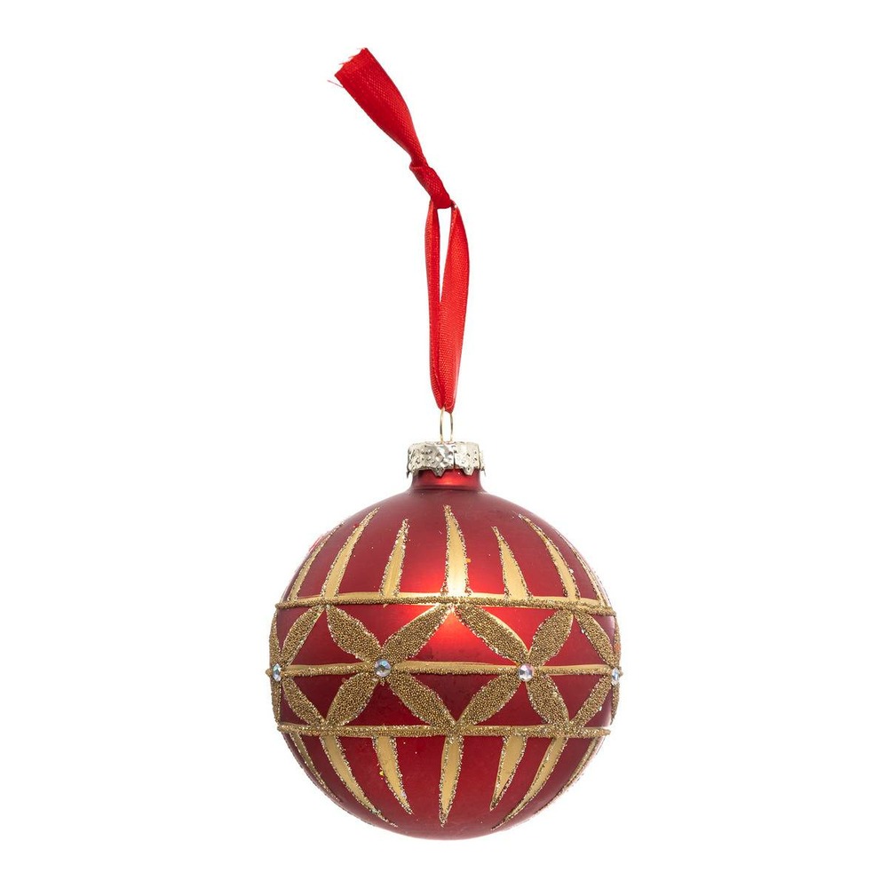 Boule de noël 80mm strass en verre rouge doré