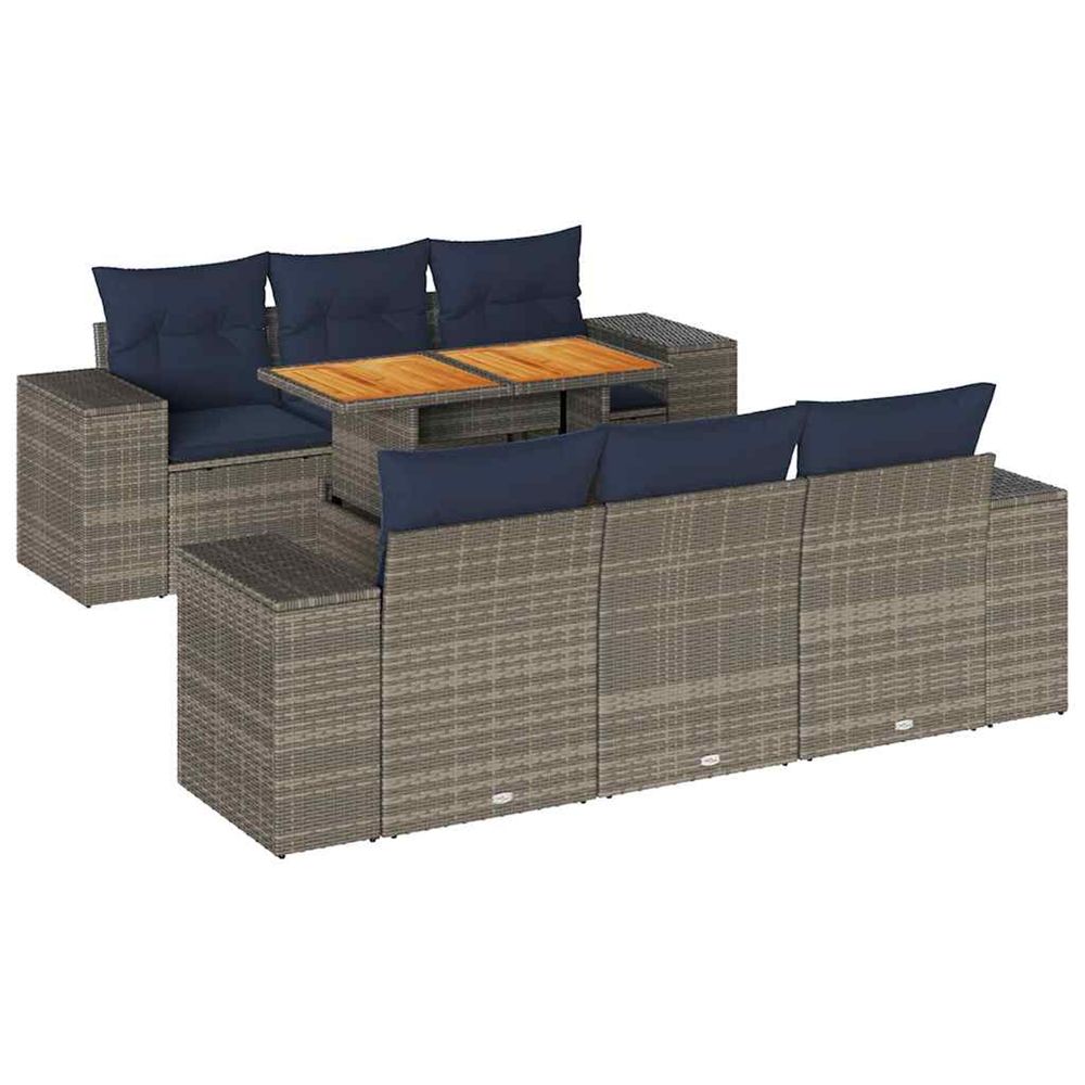 Salon de jardin avec coussins 7 pcs gris résine tressée