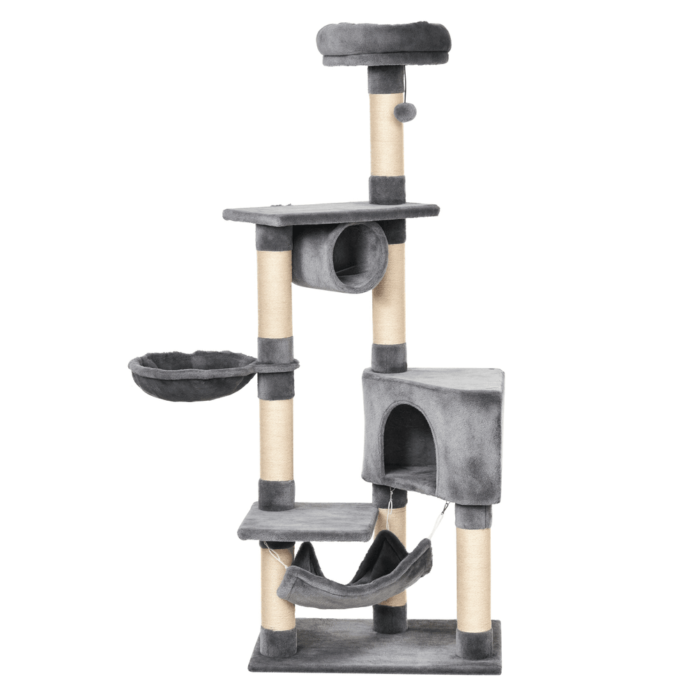 Grand arbre à chat en peluche pour jeu avec lit suspendu et hamac 60x40x154cm noir