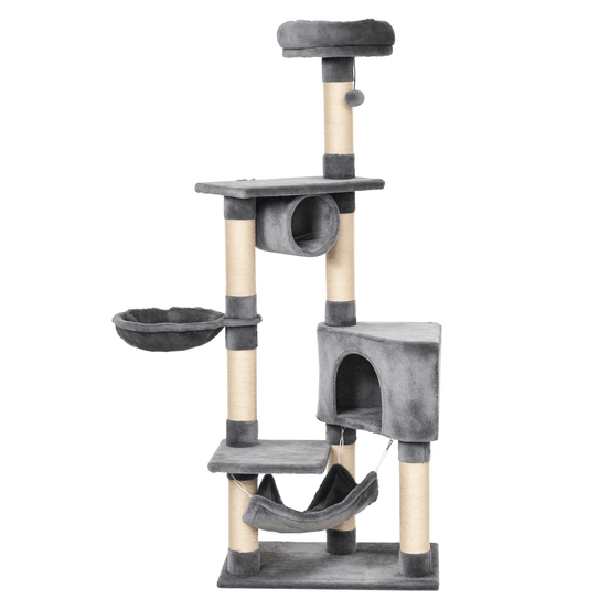 Grand arbre à chat en peluche pour jeu avec lit suspendu et hamac 60x40x154cm noir