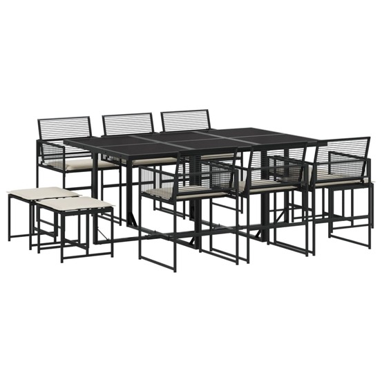 Ensemble à manger de jardin 11 pcs coussins noir résine tressée