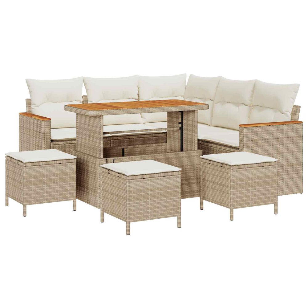 Ensemble de canapé de jardin 9 pc beige polyrotin