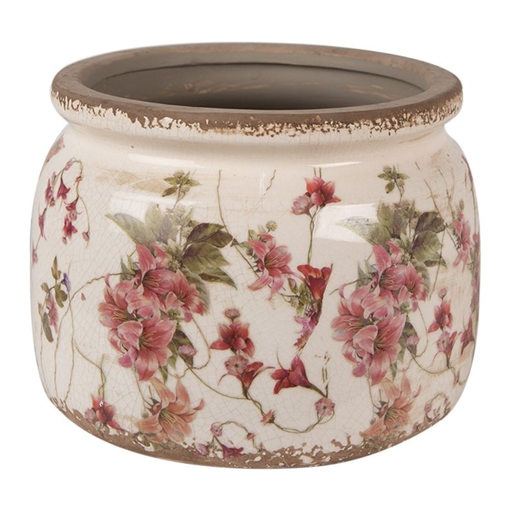 Pot de fleur rose céramique beige 15x20x20cm