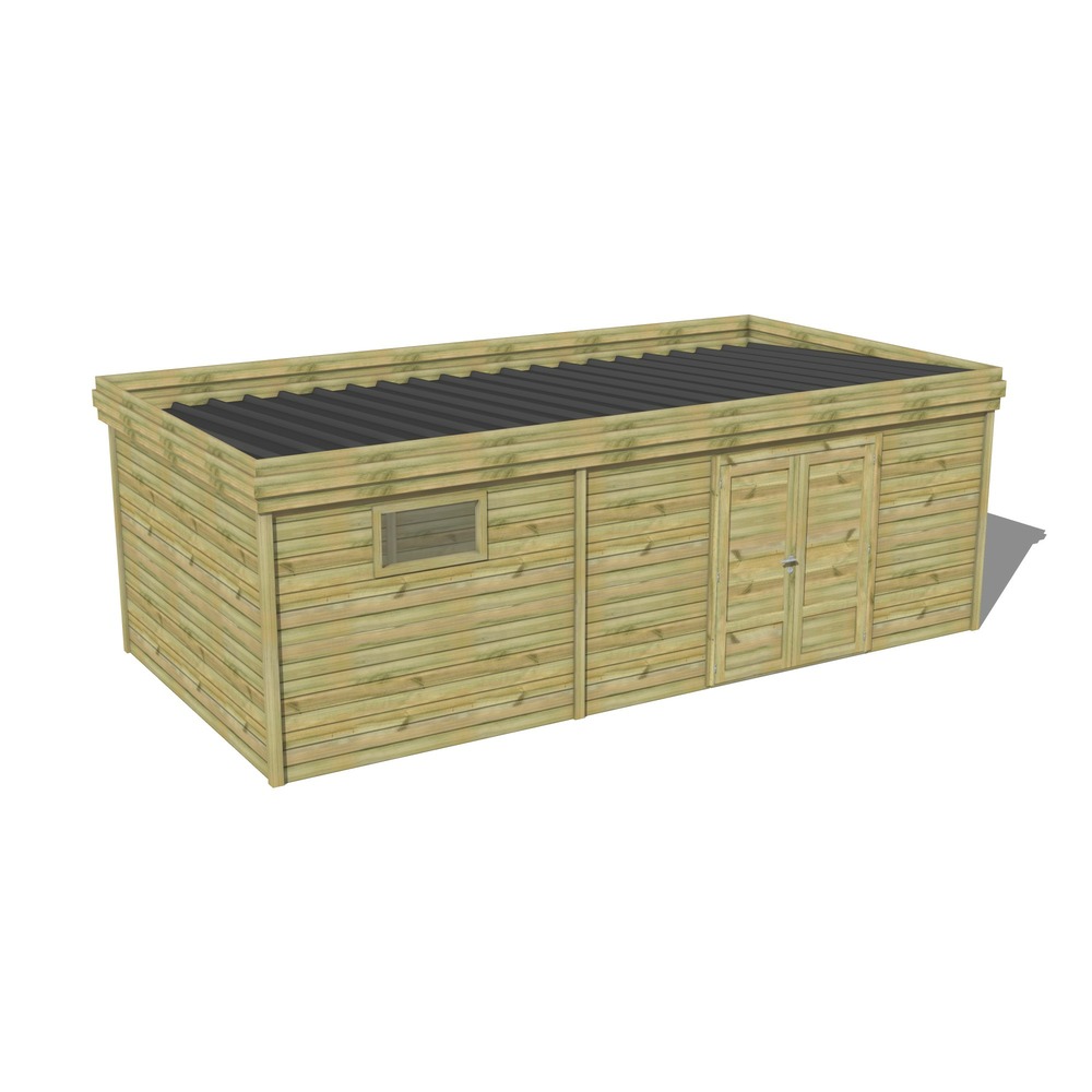 Abri de jardin bois pin traité autoclave 27mm - 7,39x3,44m / 25m2 - bac acier - abri français