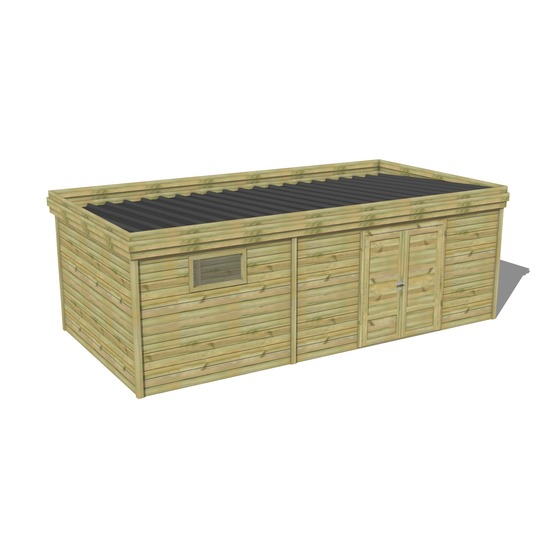 Abri de jardin bois pin traité autoclave 27mm - 7,39x3,44m / 25m2 - bac acier - abri français