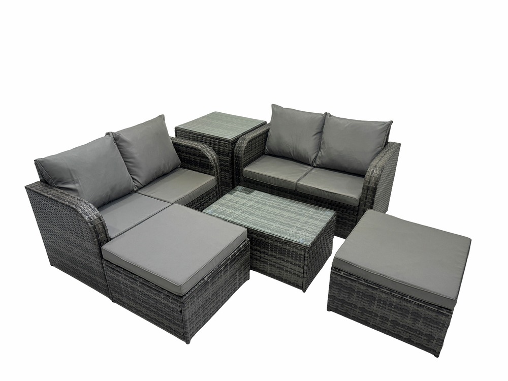 6 places ensemble de meubles de jardin canapés de terrasse fauteuil avec table en verre trempé 2 grand tabourets table d'appoint