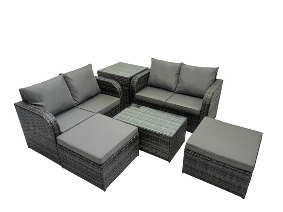 6 places ensemble de meubles de jardin canapés de terrasse fauteuil avec table en verre trempé 2 grand tabourets table d'appoint