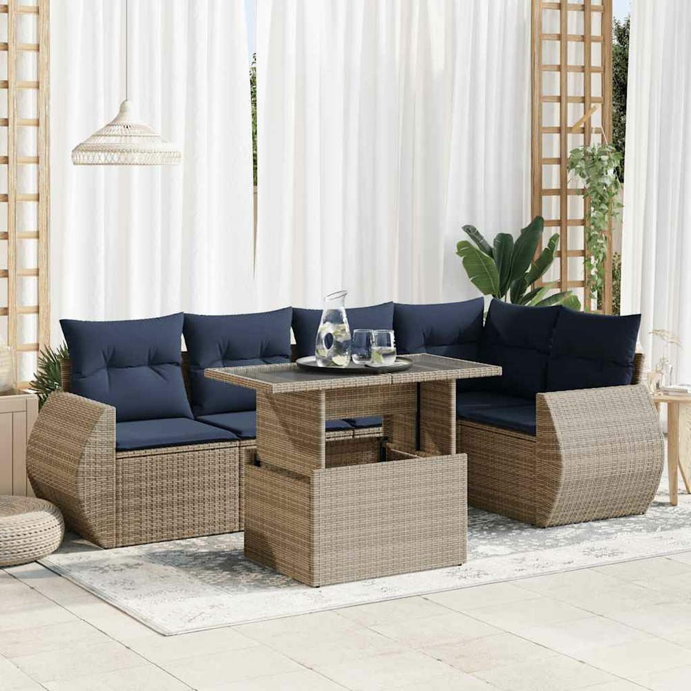 Salon de jardin avec coussins 6 pcs gris résine tressée acacia