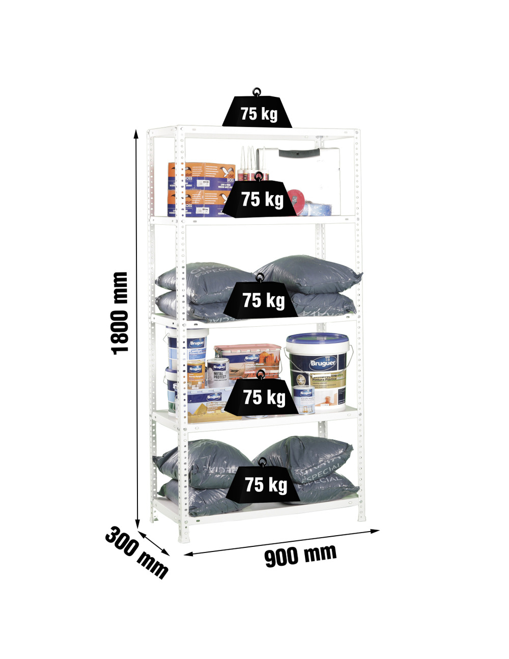Etagère légère avec vis advantage 5/300 blanc blanc 1800x900x300 - simonrack