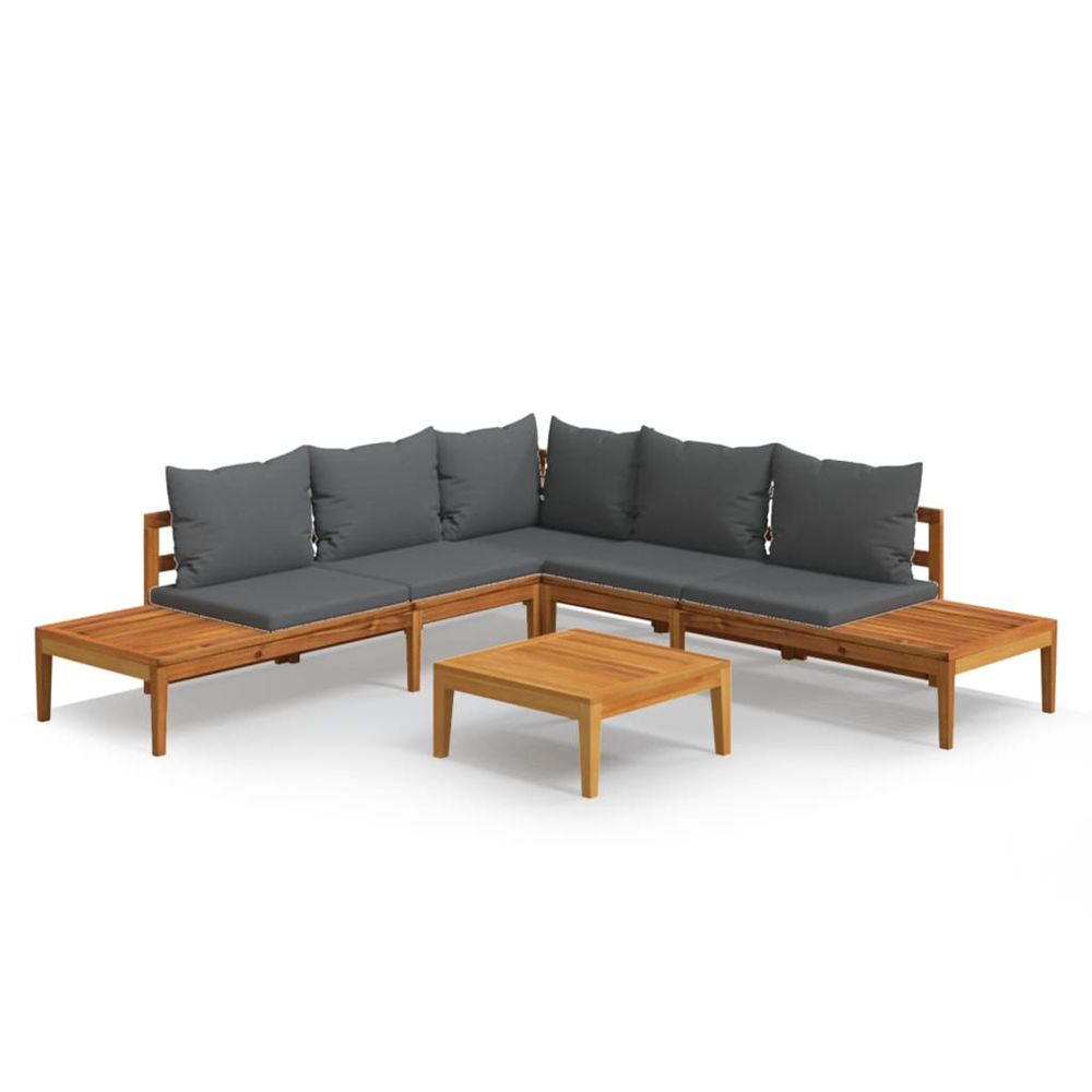Salon de jardin 4 pcs avec coussins gris foncé bois d'acacia