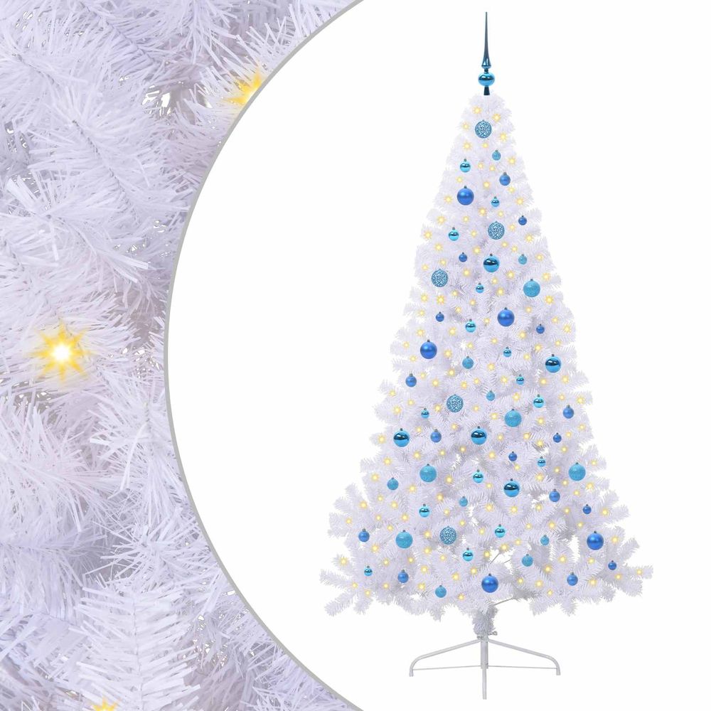 Sapin de noël artificiel avec 300 led blanc 210 cm pvc et acier