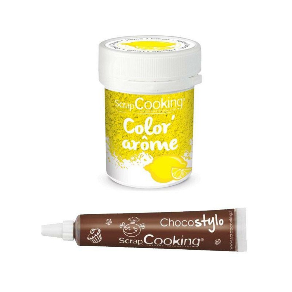 Colorant alimentaire jaune arôme citron + stylo chocolat