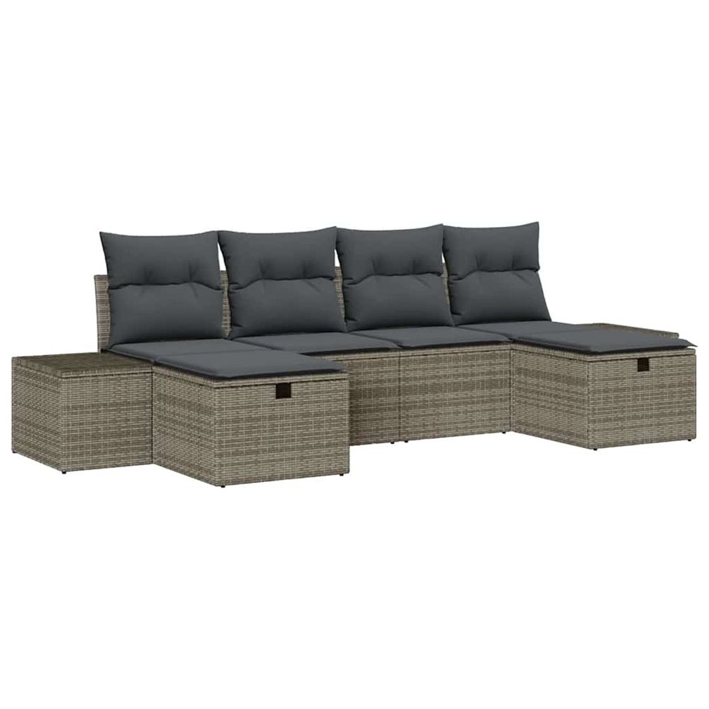 Ensemble de canapé de jardin 6 pc gris polyrotin