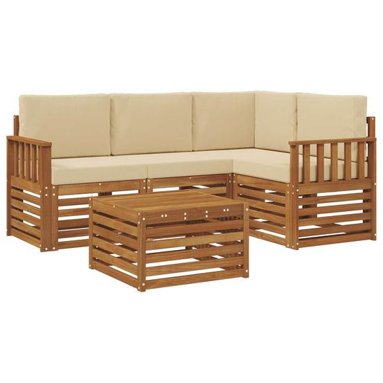 Ensemble de canapés d'extérieur 5 pc naturel et beige polyester