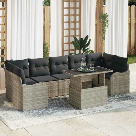 Ensemble de canapé de jardin 8 pcs gris clair poly rotin