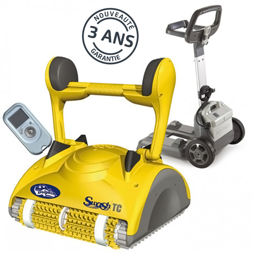 Robot electrique de piscine fond, parois et ligne d'eau avec télécommande et chariot - swash tc